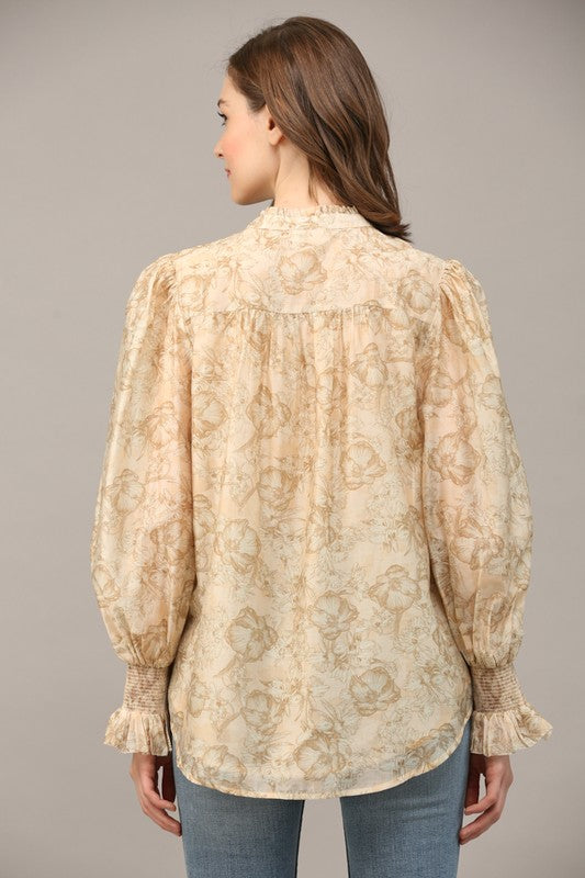 SWEET ANTICIPATION FLORAL TENCEL TOP--TAUPE