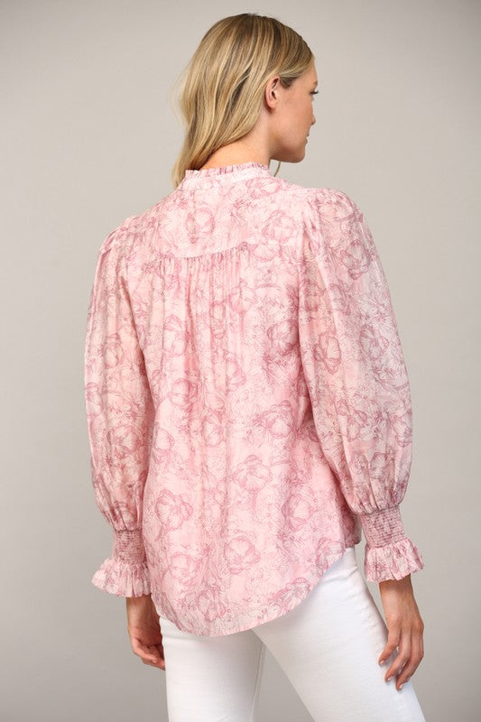 SWEET ANTICIPATION FLORAL TENCEL TOP--PINK