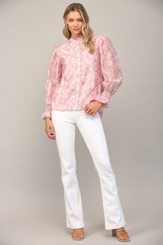 SWEET ANTICIPATION FLORAL TENCEL TOP--PINK