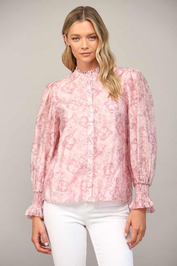 SWEET ANTICIPATION FLORAL TENCEL TOP--PINK