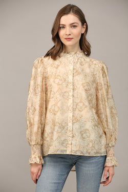 SWEET ANTICIPATION FLORAL TENCEL TOP--TAUPE