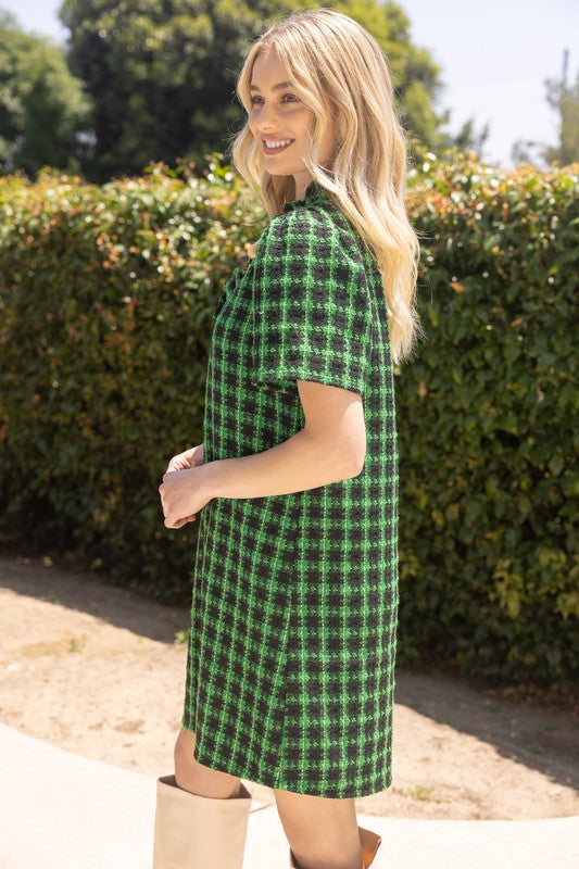 TRUE CLASS TWEED DRESS--KELLY GREEN