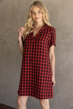 TRUE CLASS TWEED DRESS--RED MIX