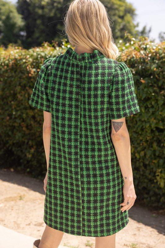 TRUE CLASS TWEED DRESS--KELLY GREEN
