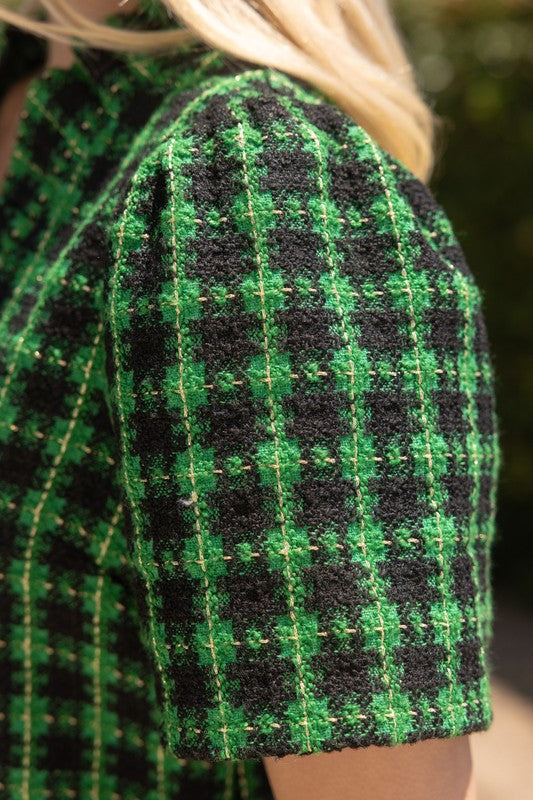 TRUE CLASS TWEED DRESS--KELLY GREEN