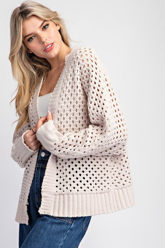 COZY NIGHTS CROCHET CARDIGAN--OATMEAL