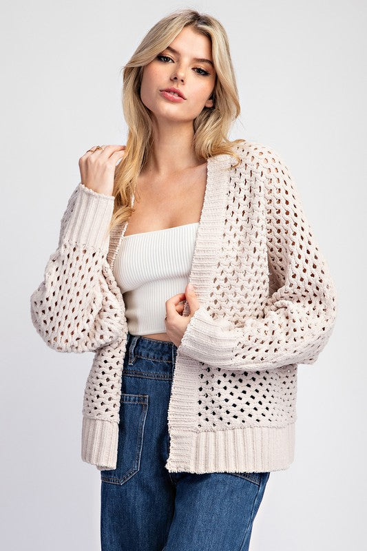 COZY NIGHTS CROCHET CARDIGAN--OATMEAL