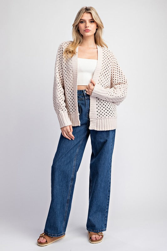 COZY NIGHTS CROCHET CARDIGAN--OATMEAL