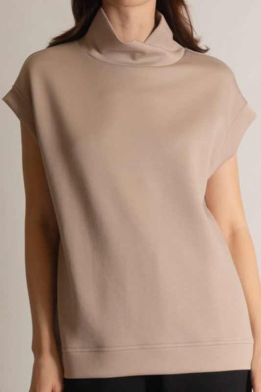 SCUBA MODAL CAP SLEEVE TOP--TAUPE