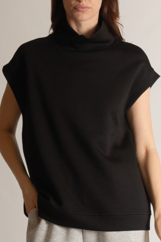 SCUBA MODAL CAP SLEEVE TOP--BLACK