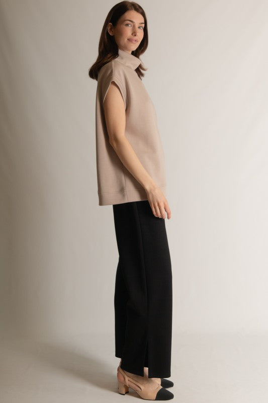 SCUBA MODAL CAP SLEEVE TOP--TAUPE