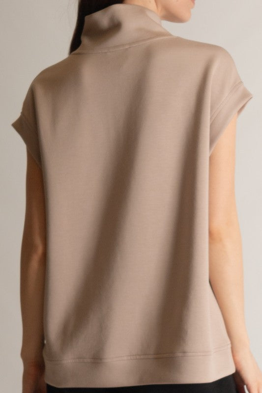 SCUBA MODAL CAP SLEEVE TOP--TAUPE