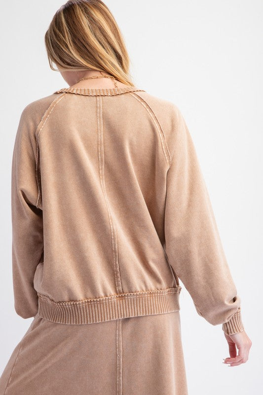 HERE I AM MINERAL WASHED PULLOVER—CAMEL