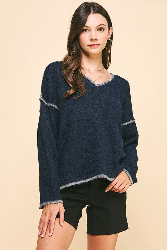 NEVERTHELESS V-NECKLINE SWEATER--NAVY