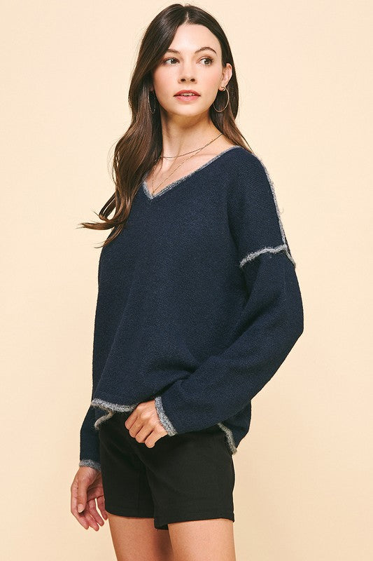 NEVERTHELESS V-NECKLINE SWEATER--NAVY