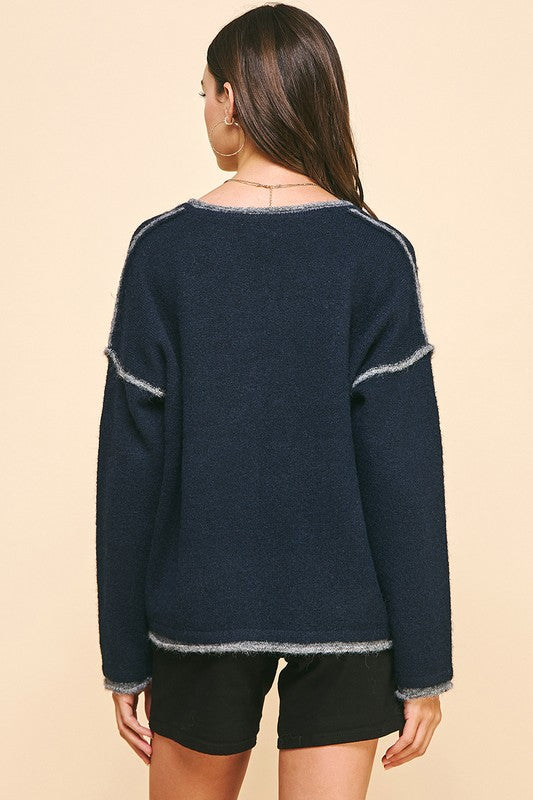 NEVERTHELESS V-NECKLINE SWEATER--NAVY