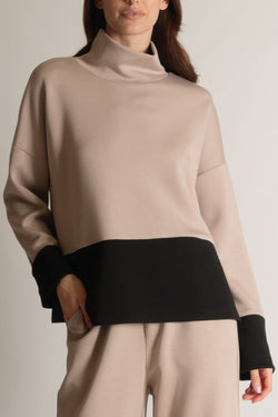 SCUBA MODAL COLOR BLOCK TOP--TAUPE/BLACK