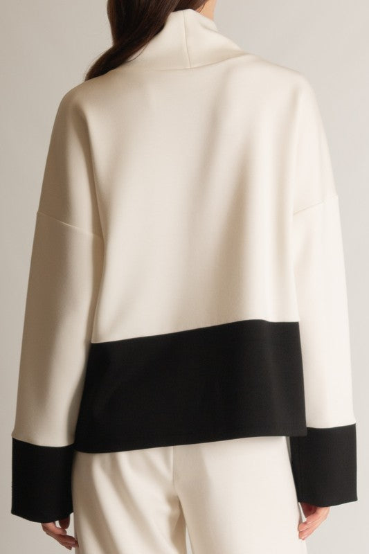 SCUBA MODAL COLOR BLOCK TOP--IVORY/BLACK