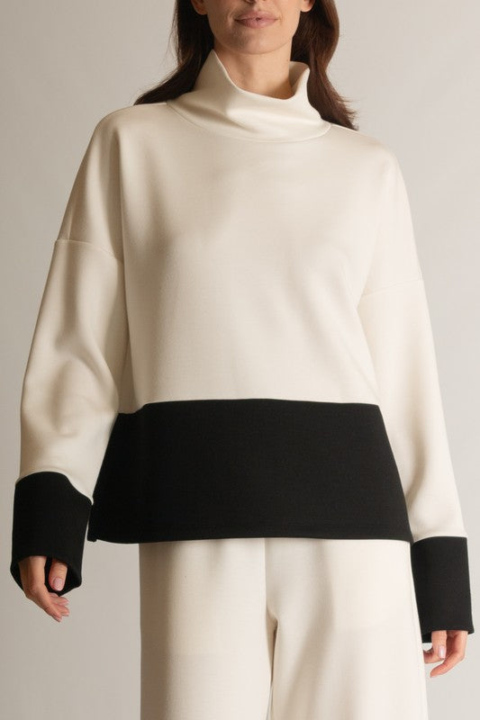 SCUBA MODAL COLOR BLOCK TOP--IVORY/BLACK