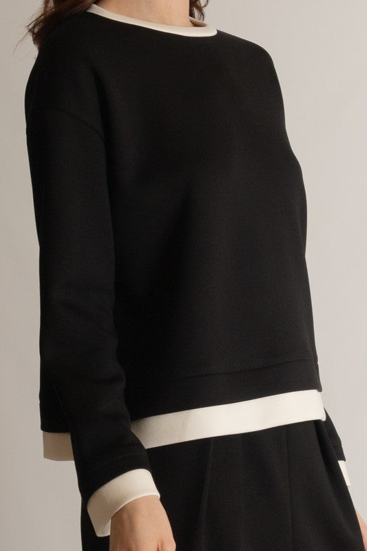 SCUBA MODAL CONTRAST BORDER TOP--BLACK/IVORY