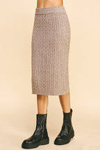 FOR THIS MOMENT CABLE KNIT PENCIL SWEATER SKIRT--MOCHA