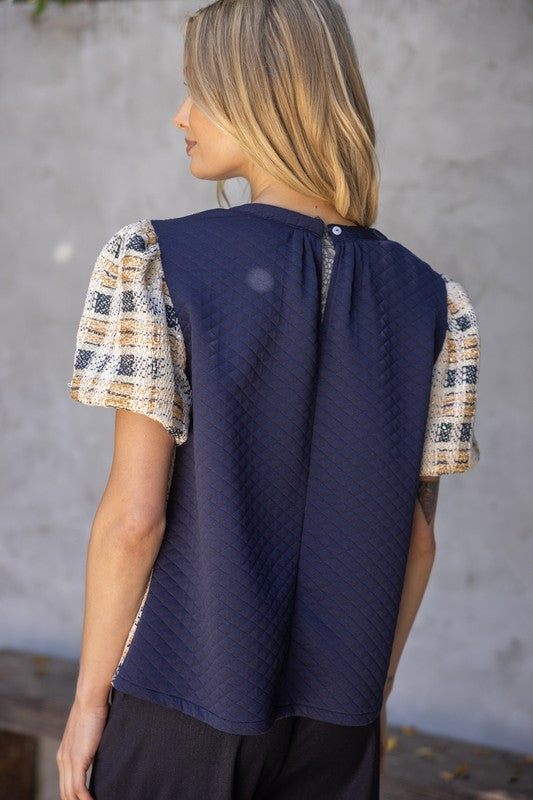 A TOUCH OF CLASS TWEED TOP--NAVY MIX