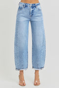 RISEN HIGH RISE BARREL CUFFED JEANS--MEDIUM WASH