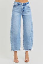 RISEN HIGH RISE BARREL CUFFED JEANS--MEDIUM WASH