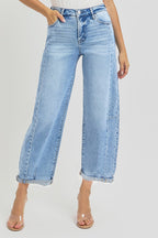 RISEN HIGH RISE BARREL CUFFED JEANS--MEDIUM WASH