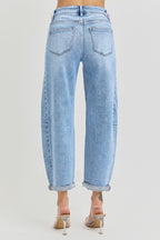 RISEN HIGH RISE BARREL CUFFED JEANS--MEDIUM WASH