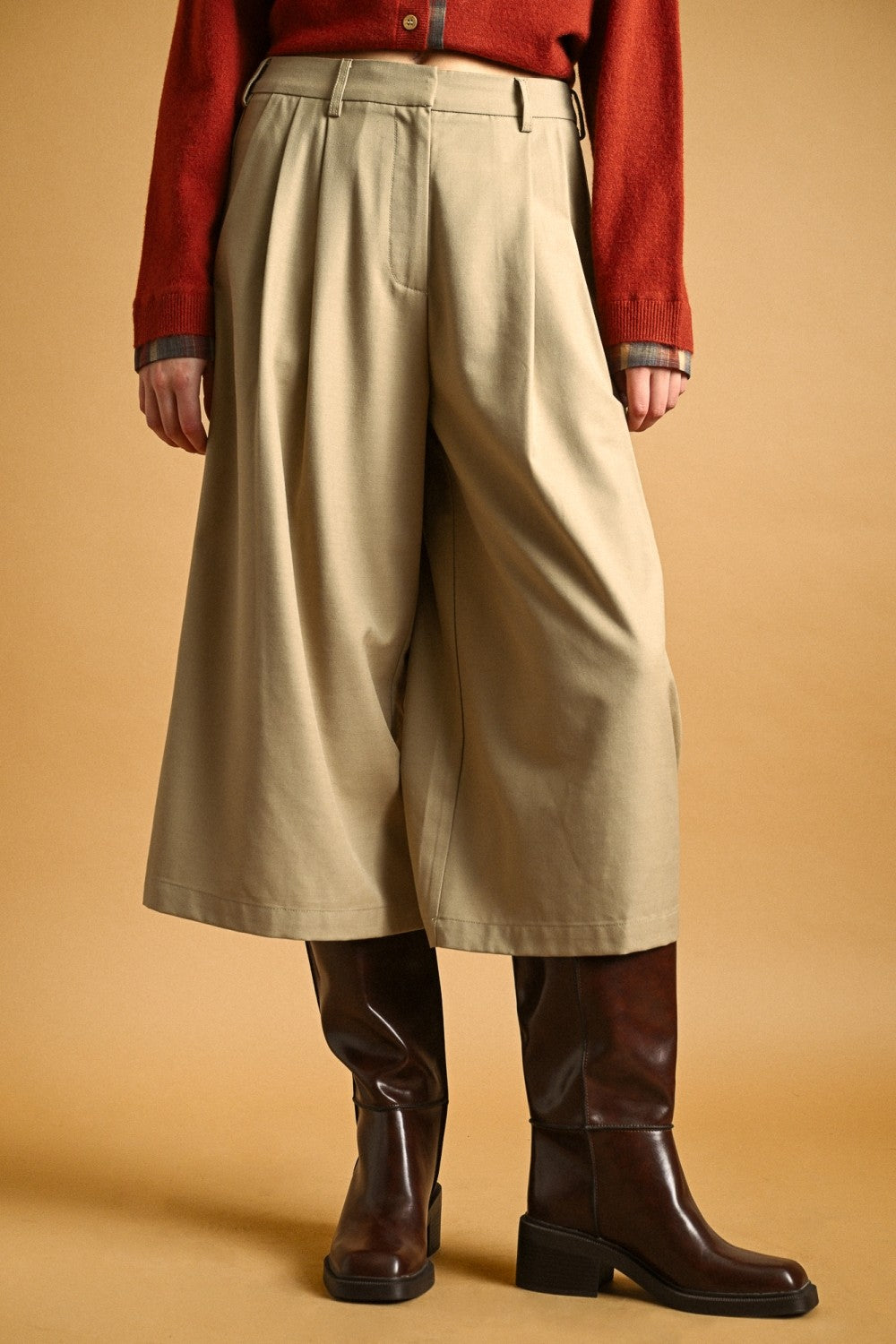 PLEATED DETAIL BERMUDAS--SAND