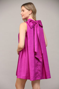 WALK THIS WAY BACK BOW DRESS--MAGENTA