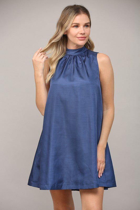 WALK THIS WAY BACK BOW DRESS--NAVY