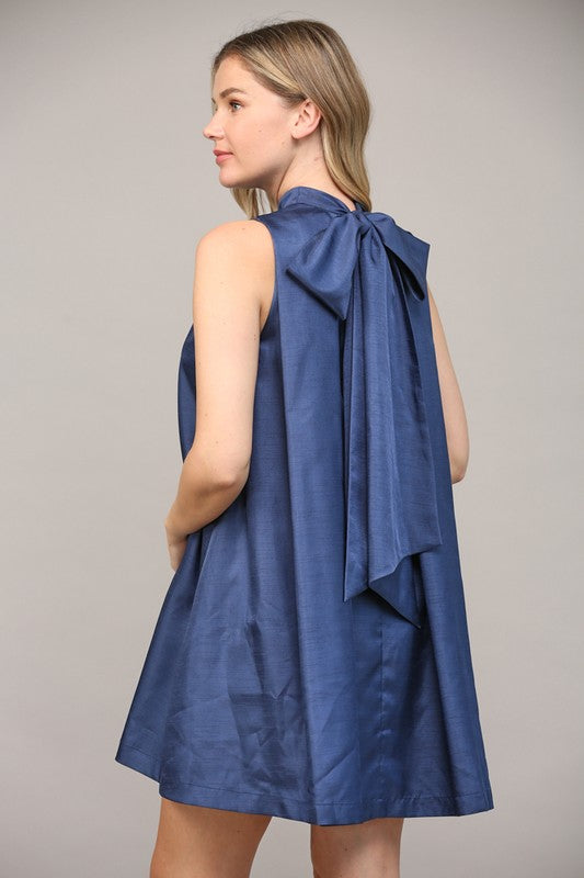 WALK THIS WAY BACK BOW DRESS--NAVY