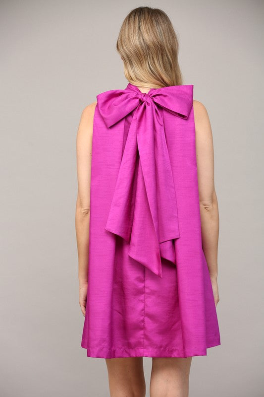 WALK THIS WAY BACK BOW DRESS--MAGENTA