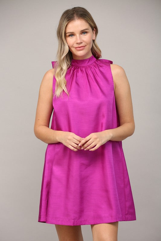 WALK THIS WAY BACK BOW DRESS--MAGENTA