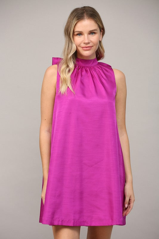 WALK THIS WAY BACK BOW DRESS--MAGENTA