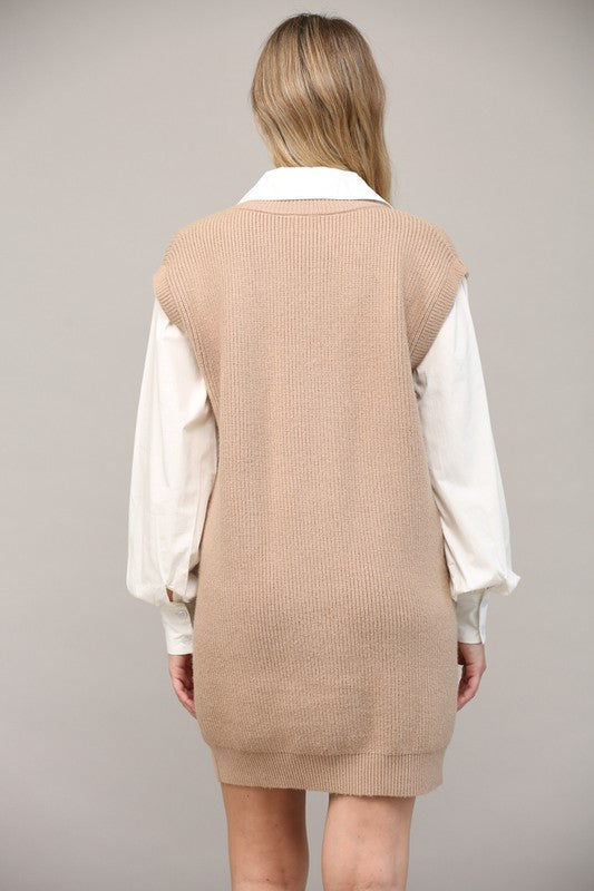 BUSINESS CASUAL CABLE KNIT DRESS--TAUPE