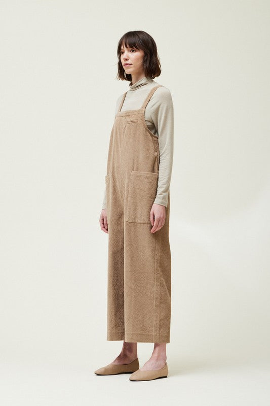 GIRL NEXT DOOR CORDUROY JUMPSUIT--TAUPE