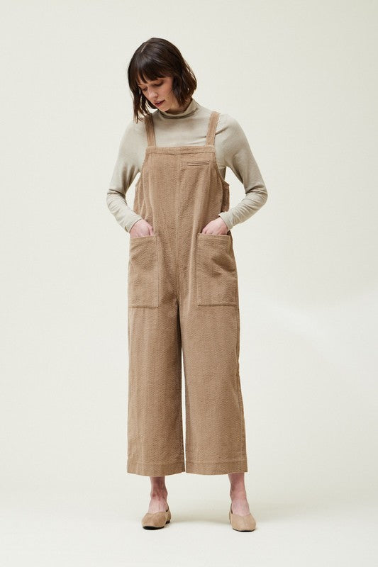 GIRL NEXT DOOR CORDUROY JUMPSUIT--TAUPE