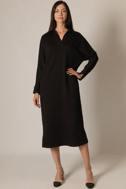 SCUBA MODAL COLLARED LONG SLEEVE DRESS--BLACK