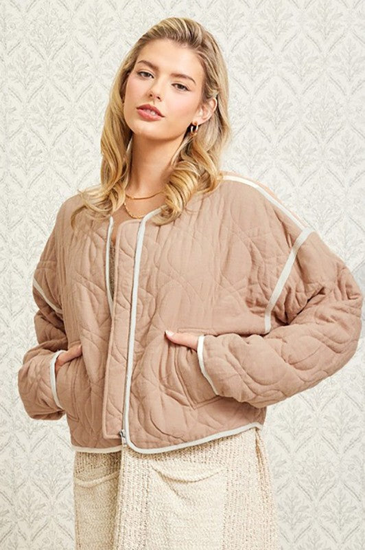 ALL THE BUZZ QUILTED JACKET--TAUPE