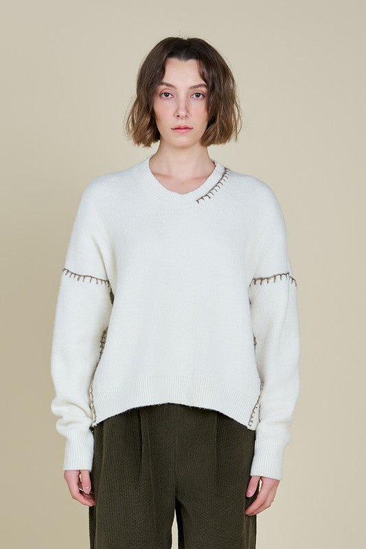 COZY CAMPFIRE WHIPSTICH SWEATER--IVORY