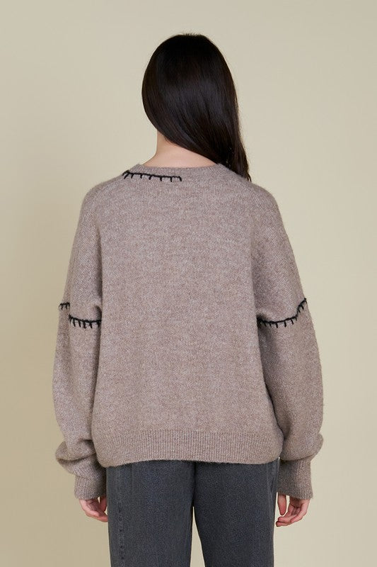 COZY CAMPFIRE WHIPSTICH SWEATER--GREIGE