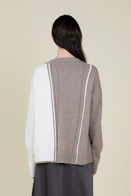 CARAMEL MACCHIATO CABLE CONTRAST SWEATER