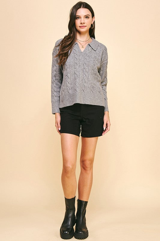 ALL BUSINESS COLLARED SWEATER--GREY