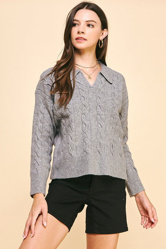 ALL BUSINESS COLLARED SWEATER--GREY