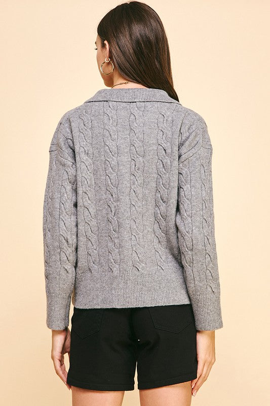 ALL BUSINESS COLLARED SWEATER--GREY