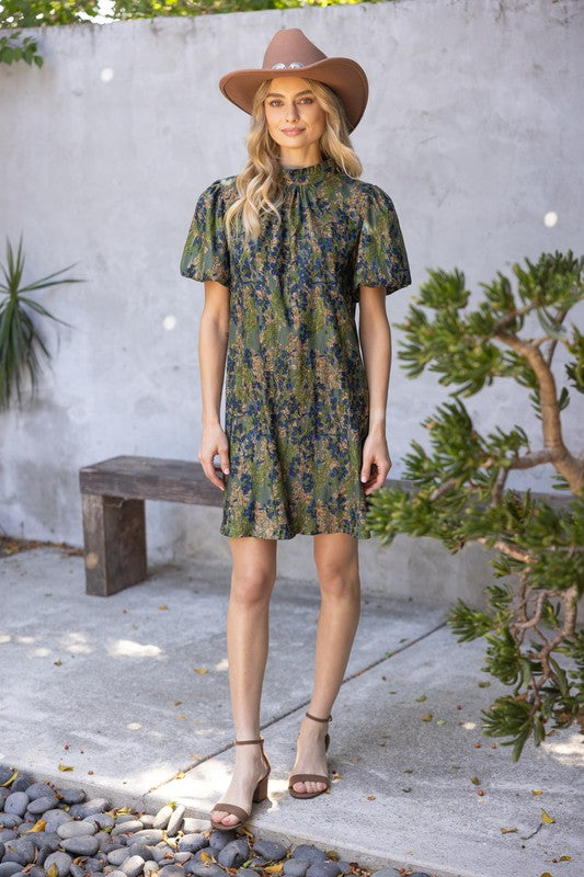 FALLING FOR YOU FLORAL DRESS--OLIVE/NAVY MIX