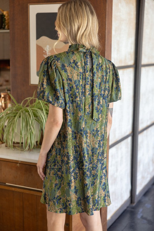 FALLING FOR YOU FLORAL DRESS--OLIVE/NAVY MIX